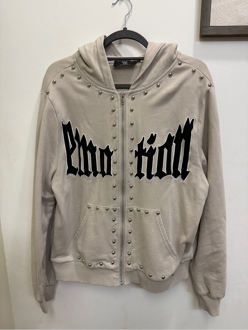 Mixed Emotion Studded Taupe Zip-Up Hoodie Sweater